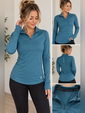 Spyder Women's Teal-Blue Quarter Zip Long Sleeve Active Top